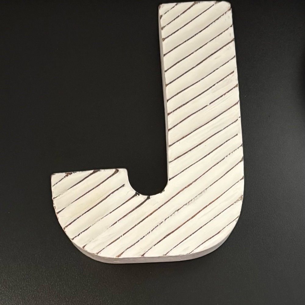 Striped White Decorative Letter J